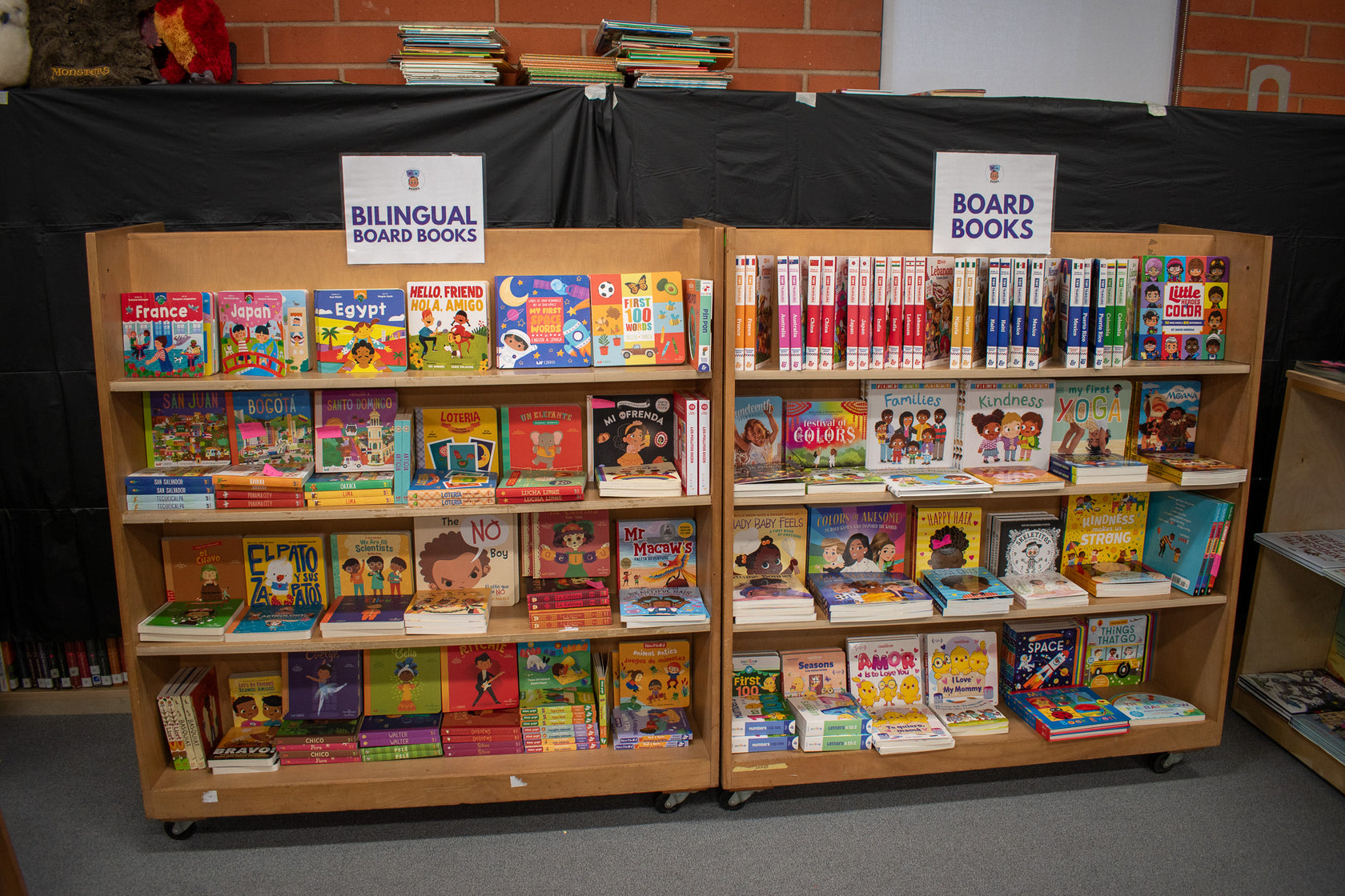 Bookshelves with children's board books 